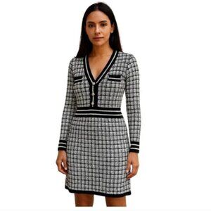 Avantlook Checkered Plaid Knit Long Sleeve Dress Preppy Culture Couture Size S